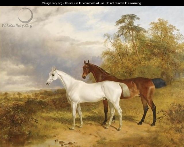 A Bay And Grey Horse In A Landscape - James Walsham Baldock