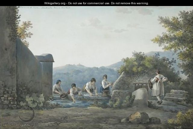 Washerwomen At A Fountain Near Tivoli - Franz Kaisermann