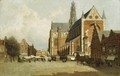 A Market By The St Bavo Church, Haarlem - Johannes Christiaan Karel Klinkenberg