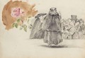 Etudes De Personnages, Probablement D'Apres Goya, Et Etude De Rose - Eugene Delacroix