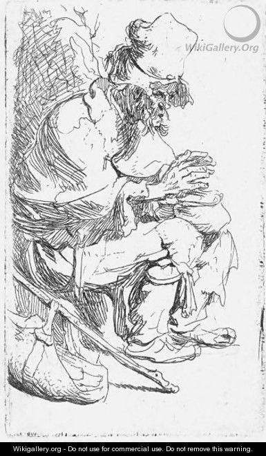 Beggar Seated Warming His Hands At A Chafing Dish - Rembrandt Van Rijn