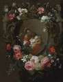 The Virgin And Child Surrounded By A Cartouche Of Floral Garlands 2 - Frans Ykens