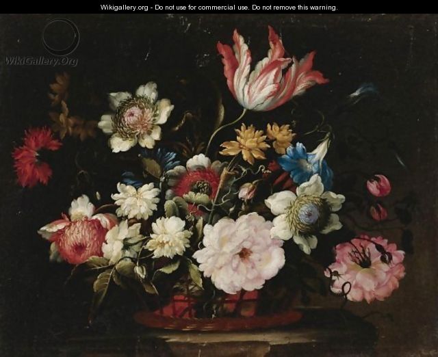 Still Life With Flowers In A Basket - (after) Jean-Baptiste Monnoyer