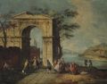 Elegant Figures Standing By A Classical Arch - (after) Francesco Albotto