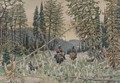 Hunters On Horseback In A Pine Forest - Apollinari Mikhailovich Vasnetsov