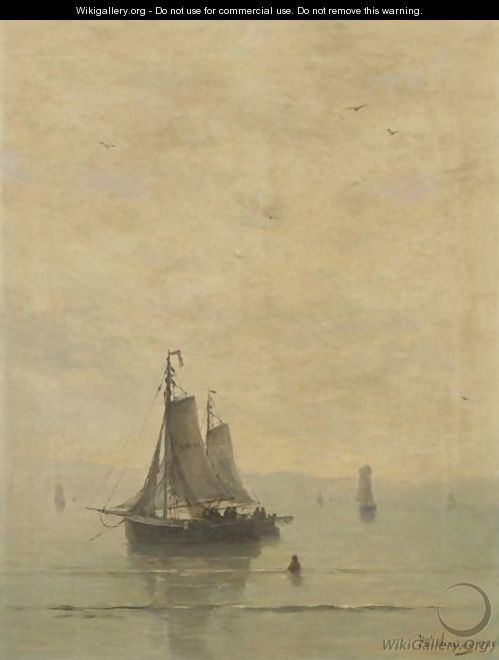 Ttwo Fishing Boats At Anchor - Hendrik Willem Mesdag