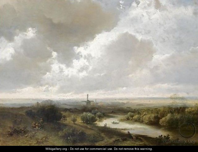 A Panoramic River Landscape - Pieter Lodewijk Francisco Kluyver