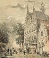 Many Figures In Front Of The Townhall, Naarden - Cornelis Springer