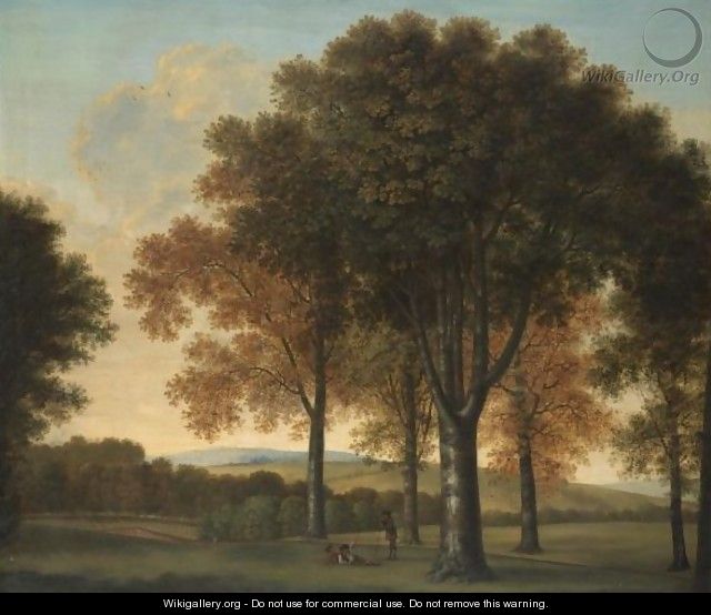 A Parkland Landscape, With Figures Resting In The Foreground - English School