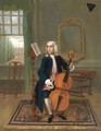 Portrait Of A Gentleman, Full Length, Seated Playing A Cello, A Spinet Behind - Charles Philips