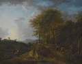 A Wooded River Landscape With Travellers And A Fisherman In The Foreground - Flemish School