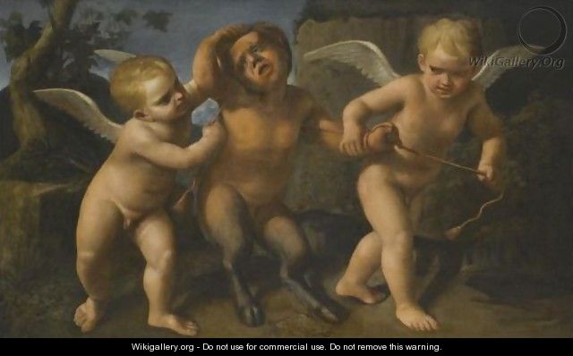 An Allegory With Two Putti Binding A Satyr - Bolognese School