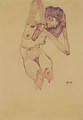 Sitzender Frauenakt Mit Geneigtem Kopf Und Erhobenen Armen (Seated Female Nude With Tilted Head And Raised Arms) 2 - Egon Schiele