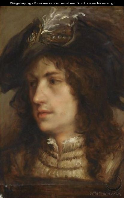 Portrait Of A Young Man With A Feathered Beret, Wearing A Brown Tunic And A White Chemise - (after) Jan Cossiers