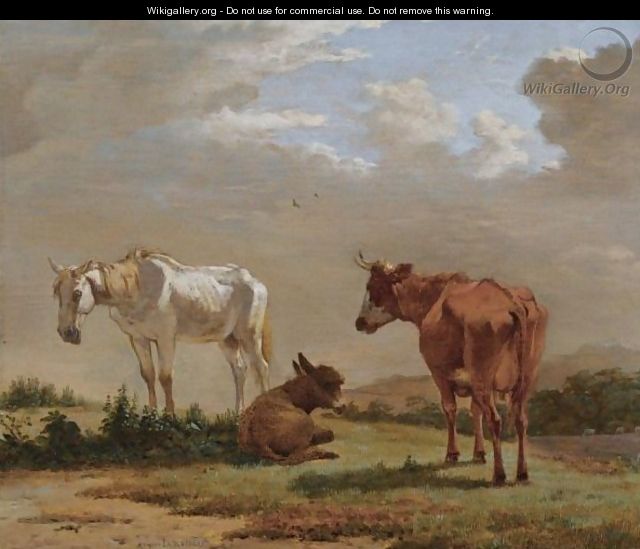 A White Horse, A Cow And A Donkey In A Landscape - Karel Dujardin