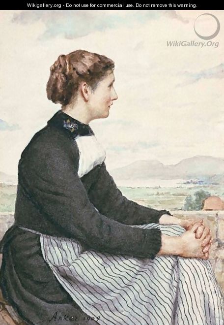 Sitting Farmers Girl (Lake Neuchatel In The Background ), 1909 - Albert Anker