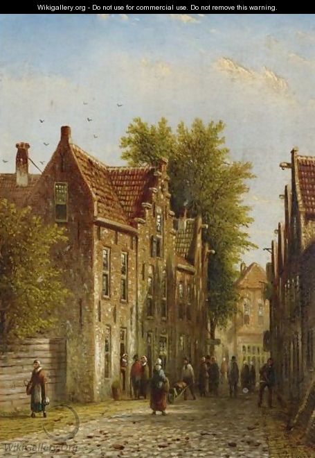 Daily Life In A Dutch Town A Pair Of Paintings - Johannes Franciscus Spohler