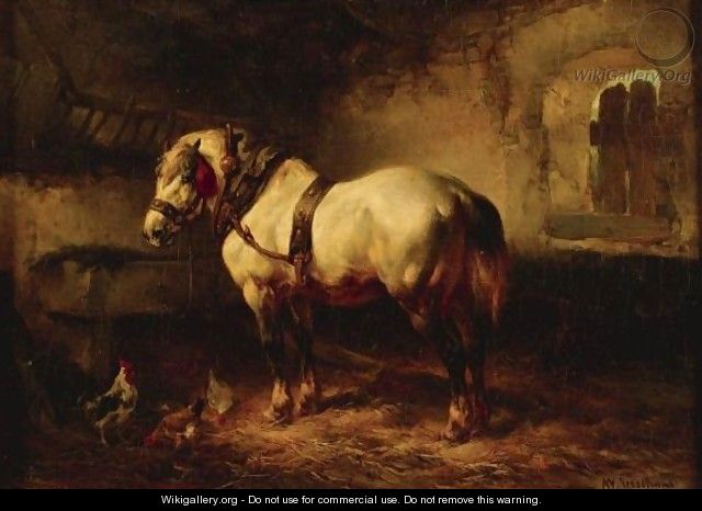 A Horse And Chickens In A Stable - Wouterus Verschuur