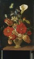 Still Life Of Tulips, Lilies, An Iris And Other Flowers In A Vase - Dutch School