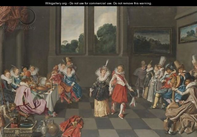A Banqueting Scene With An Elegant Couple Dancing - (after) Willem Buytewech