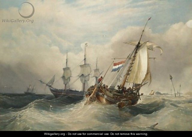 A Dutch Fishing Vessel In Choppy Waters With Other Shipping Off The Coast - Charles Bentley