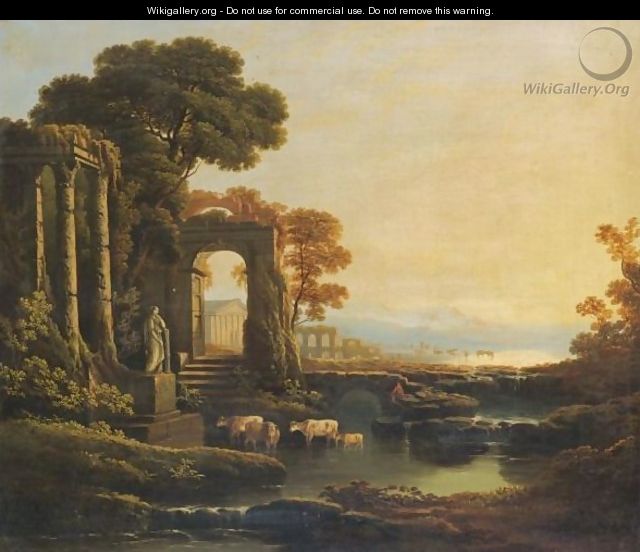 An Extensive River Landscape With Classical Ruins - (after) Claude Lorrain (Gellee)