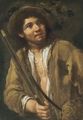 A Young Hunter, Half Length, Holding A Musket And A Basket - Bernhard Keil