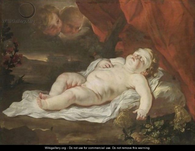 The Christ Child Sleeping In A Landscape Attended By Putti - (after) Luca Giordano