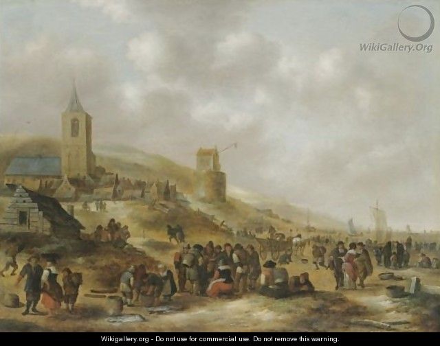 A View Of The Beach At Scheveningen With Fishermen Selling Their Catch - Claes Molenaar (see Molenaer)