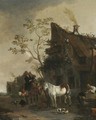 A Village Scene With Figures Outside A Farrier