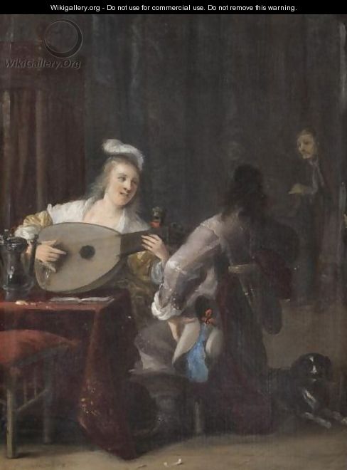A Tavern Interior With A Lady Playing A Lute And A Courting Cavalier Kneeling Beside Her - Anthonie Palamedesz. (Stevaerts, Stevens)