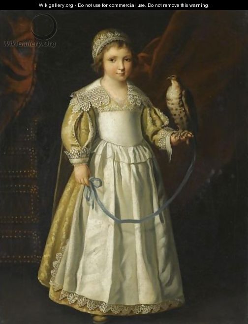 Portrait Of A Anne-Marie De Chevreuse, Full Length, Holding A Falcon Aged Five Years Old - (after) Philippe De Champaigne
