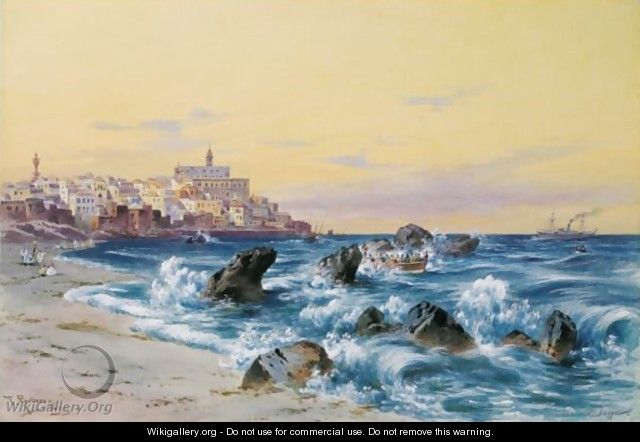 A Boat Accosting In Jaffa - Friedrich Perlberg
