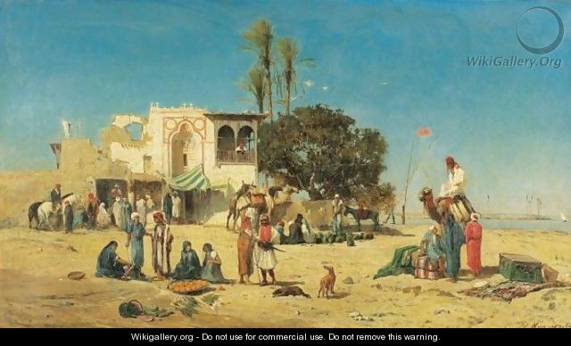 Market At The Edges Of The Nile - Victor Pierre Huguet