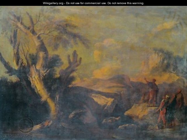 A River Landscape With Fishermen In The Foreground - Salvator Rosa