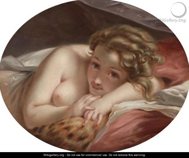 Young Woman Resting On A Leopard Skin - French School
