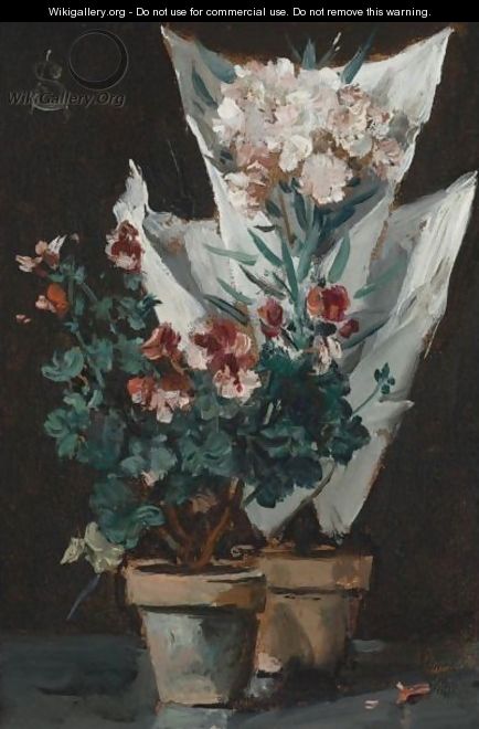 Still Life With Potted Geraniums - Alfred Stevens