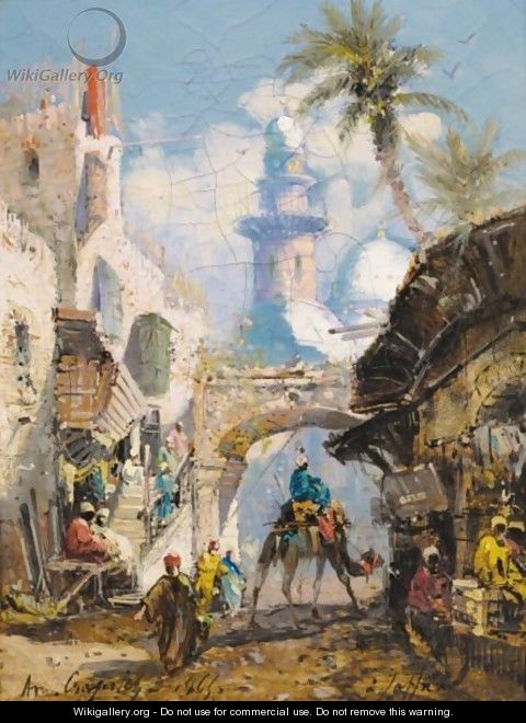 A Busy Street In Jaffa - Louis Amable Crapelet