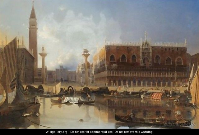 Vue De La Piazzetta San Marco Et Du Palais Ducal De Venise - Eugene Napoleon Flandin