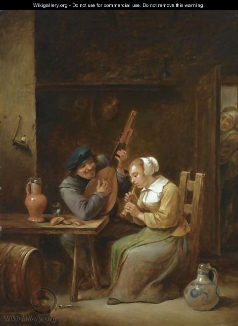 A Couple In An Inn Making Music, A Woman Listening In The Doorway - Pieter Fontijn