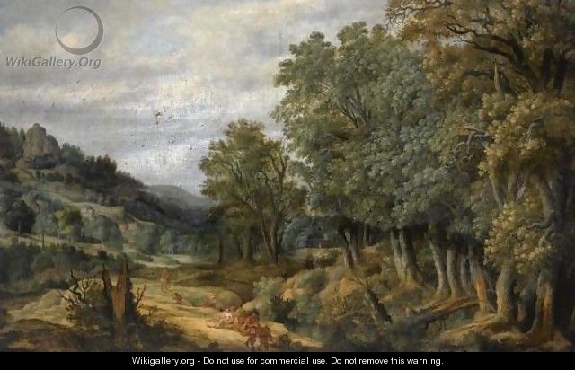 A Wooded Landscape With Travellers On A Path - Netherlandish School