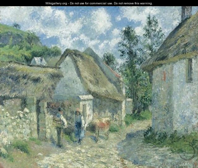 Rue Des Roches Au Valhermeil A Auvers-Sur-Oise, Chaumieres Et Vache - Camille Pissarro