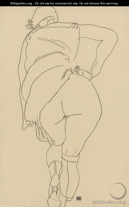Semi-Nude, Back View - Egon Schiele