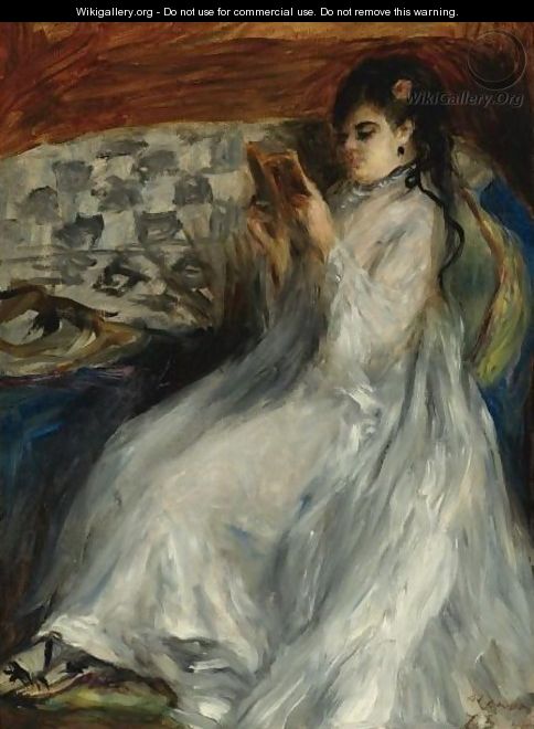 Jeune Femme En Blanc Lisant - Pierre Auguste Renoir