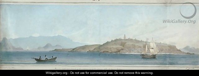 Raza (Or Light House) Island With A Distant View Of The Entrance Of Rio De Janeiro Harbour - Augustus Earle