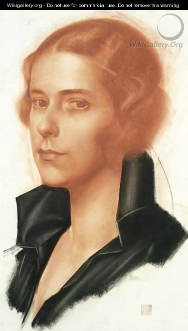 Portrait Of An Elegant Lady In A Black Shirt - Alexander Evgenievich Yakovlev