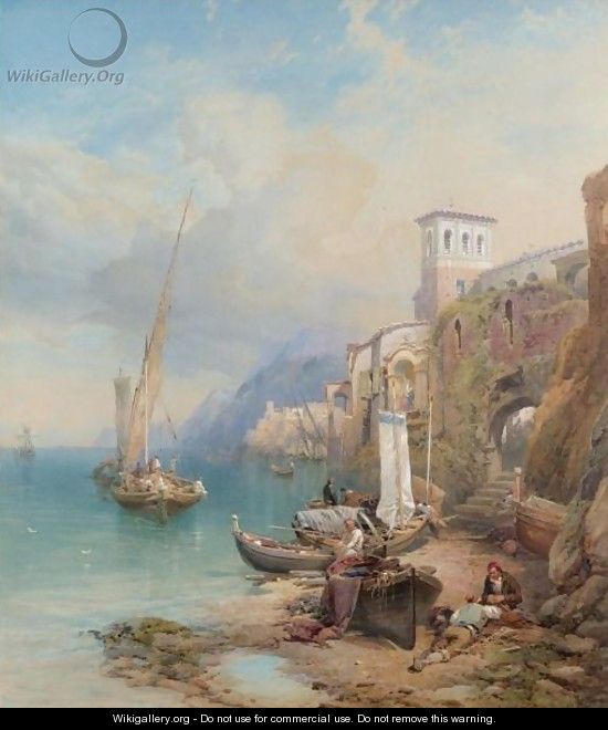 Fisherman On The Coast, Ragusa, Sicily - Thomas Miles Richardson