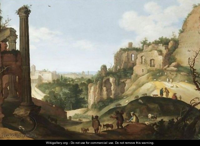 A Southern Landscape With Ruins, Possibly A Capriccio View Of Rome - Willem van, the Younger Nieulandt