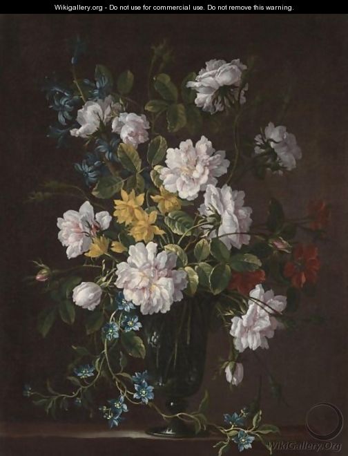 Still Life With A Bouquet Of Flowers In A Glass Vase - Jean-Baptiste Monnoyer