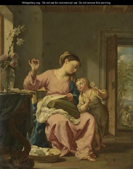 The Madonna Sewing With The Christ Child - Francesco Trevisani
